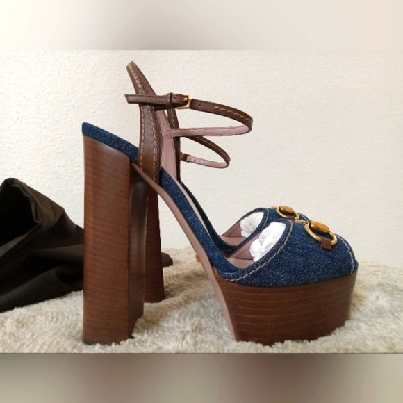 GUCCI DENIM CLAUDIE HORSEBIT PLATFORM - Picture 2 of 6
